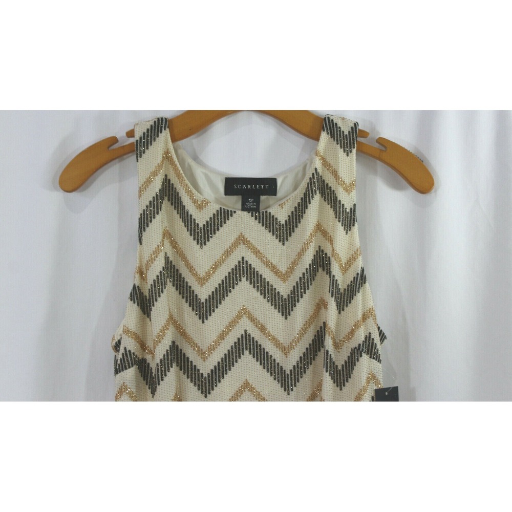 NWT Scarlett Gold Sparkly Chevron Stripe Sleeveless Dress 10 Petite - Picture 2 of 5